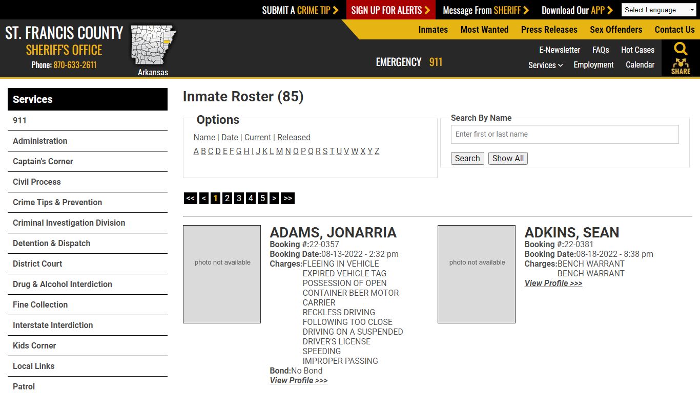 Inmate Roster - Current Inmates - St. Francis County Sheriff AR